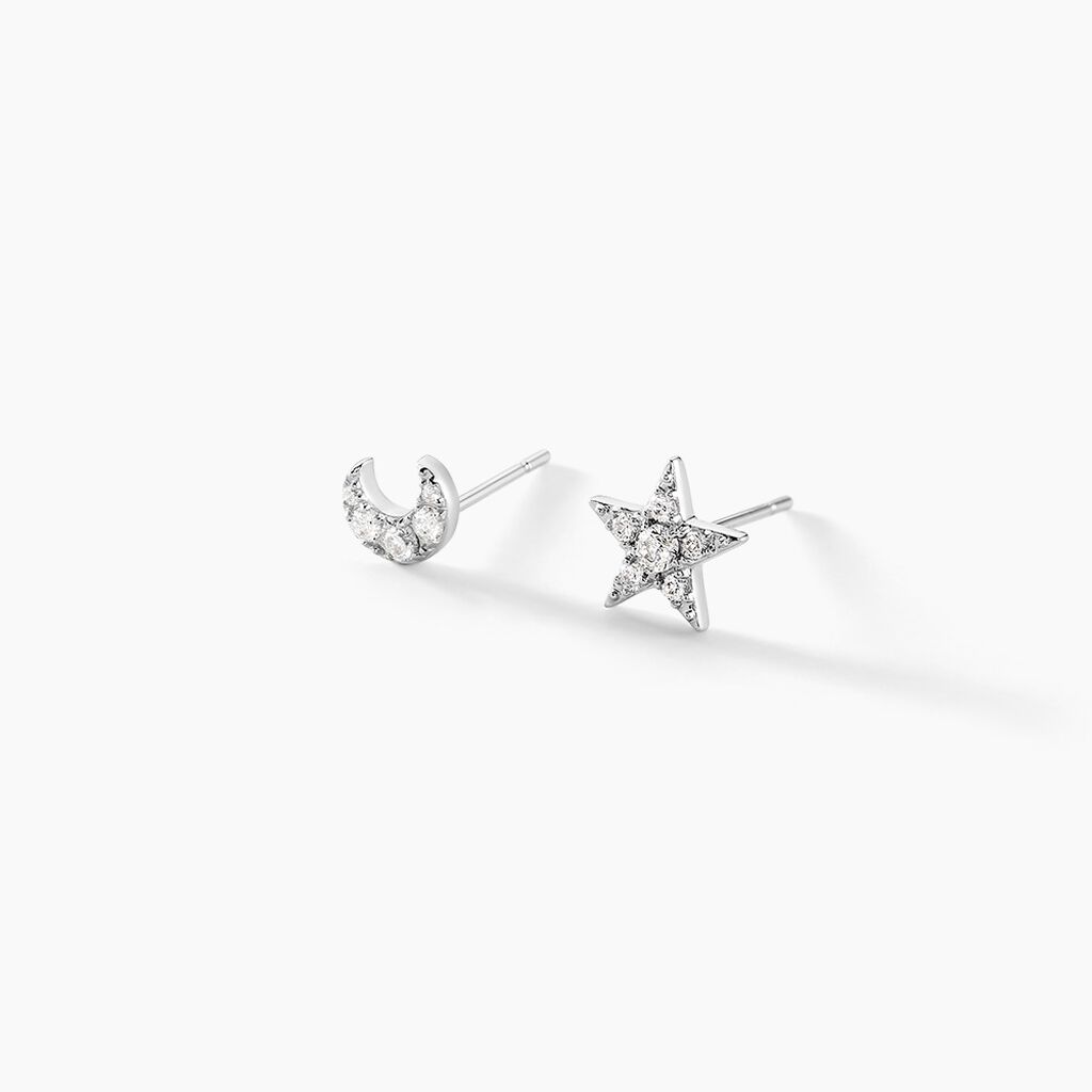 Boucles D'oreilles Puces Eden Or Blanc Oxyde De Zirconium - Clous d'oreilles Femme | Histoire d’Or