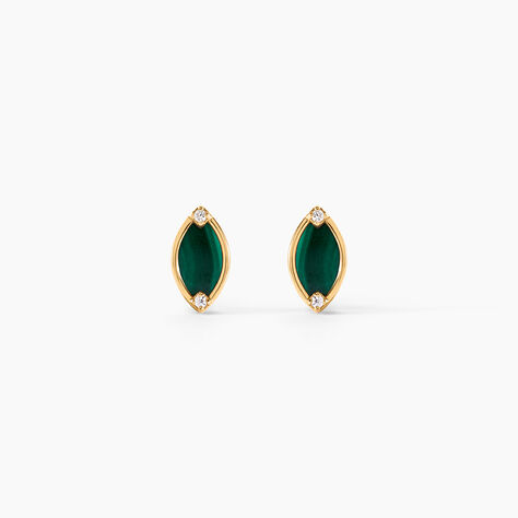 Boucles D'Oreilles Puces Chelo Or Jaune Malachite Oxyde De Zirconium - Clous d'oreilles Femme | Histoire d&rsquo;Or
