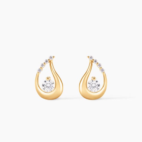 Boucles D'oreilles Puces Helie Goutte Or Jaune Oxyde De Zirconium - Clous d'oreilles Femme | Histoire d&rsquo;Or