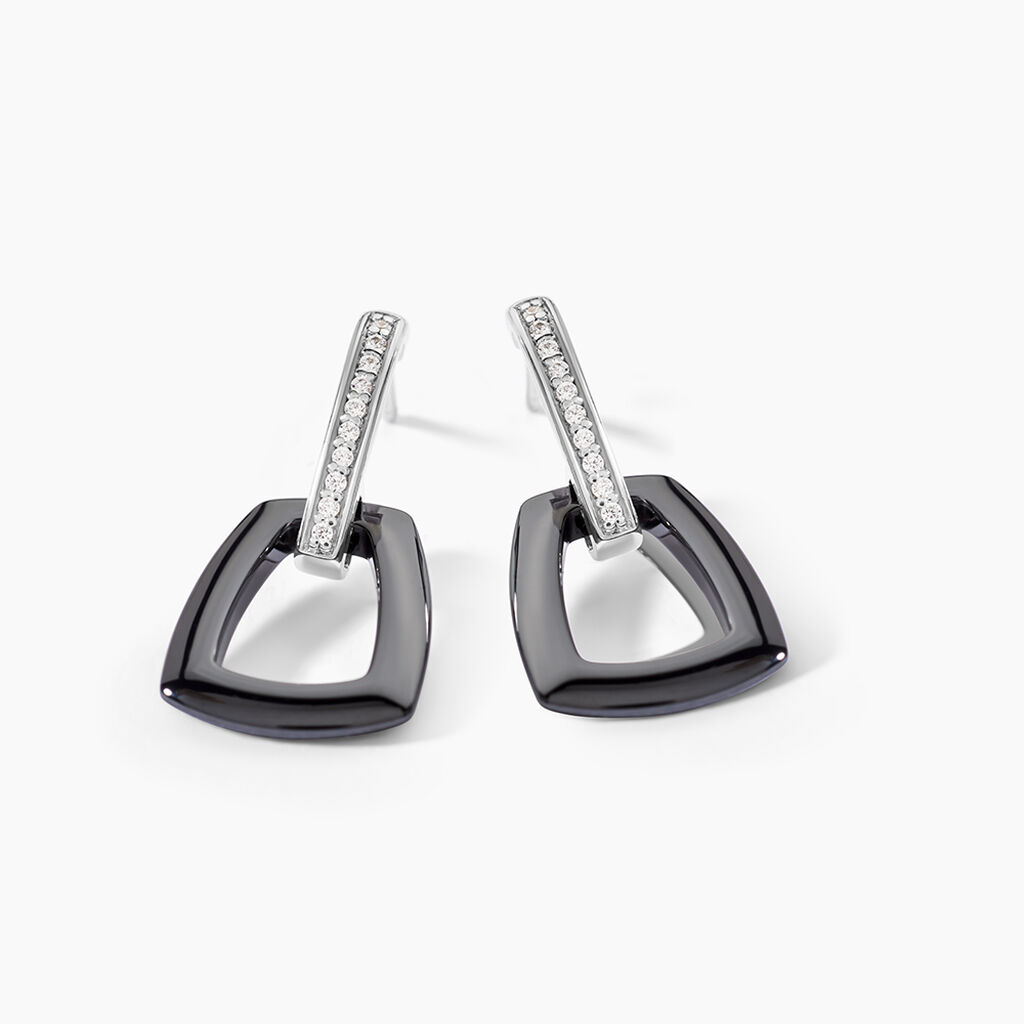 Boucles D'oreilles Pendantes Ezra Argent Blanc C&eacute;ramique Et Oxyde - Boucles d'oreilles fantaisie Femme | Histoire d&rsquo;Or