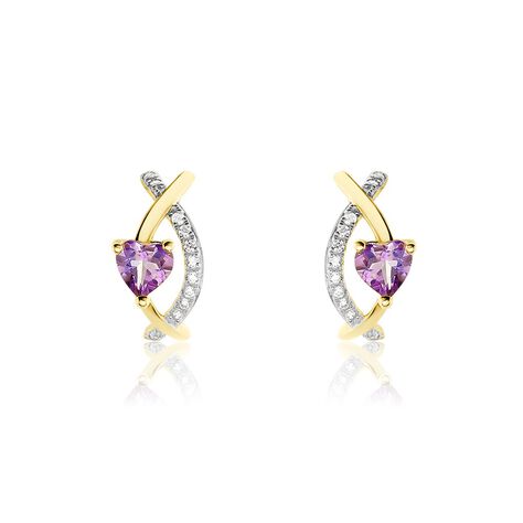 Cr&eacute;oles Clothilde Or Jaune Am&eacute;thyste Oxyde De Zirconium - Boucles d'oreilles cr&eacute;oles Femme | Histoire d&rsquo;Or