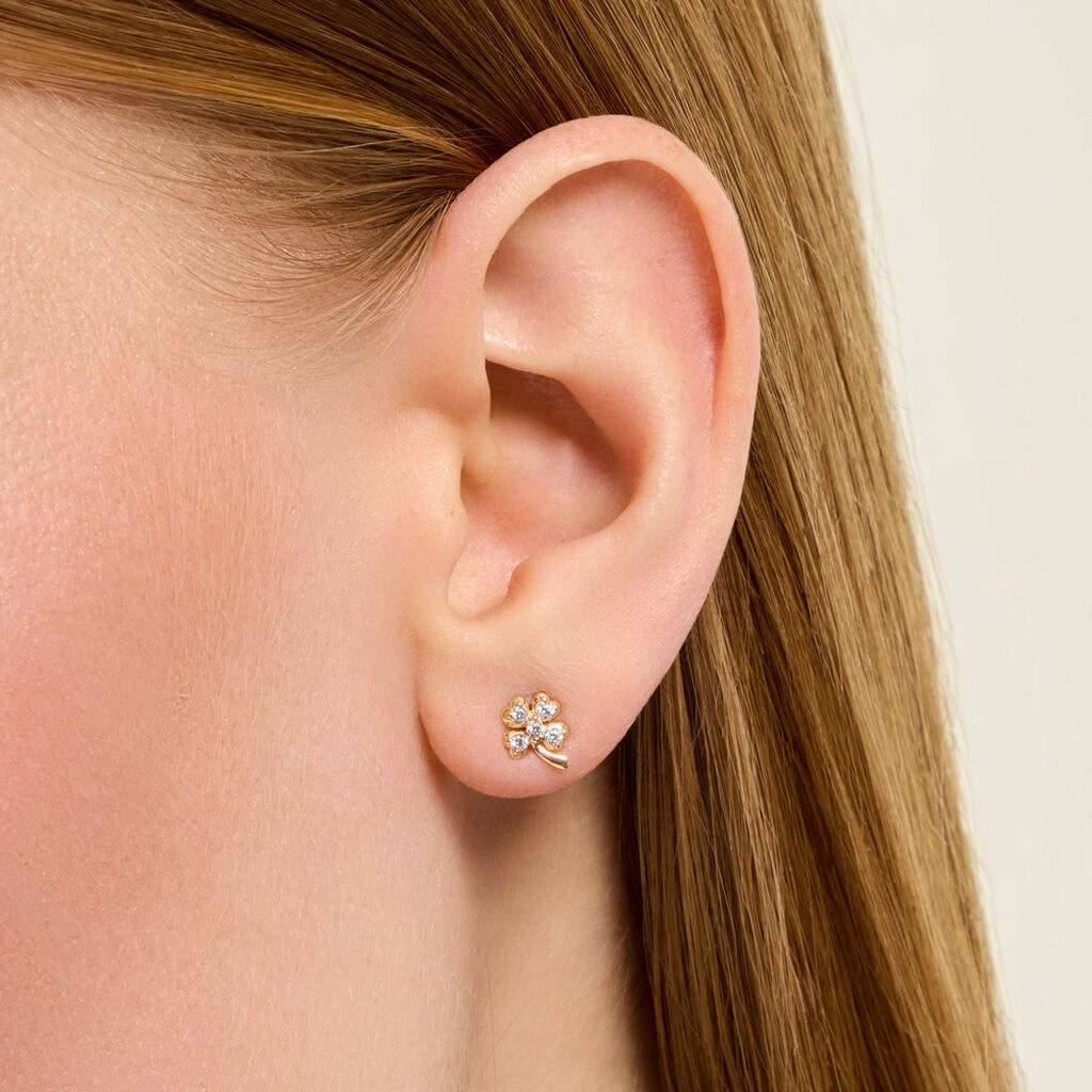 Boucles D'Oreilles Puces Verdiane Argent Dor&eacute; A L'Or 750/1000 Oxyde De Zirconium - Boucles d'oreilles fantaisie Femme | Histoire d&rsquo;Or