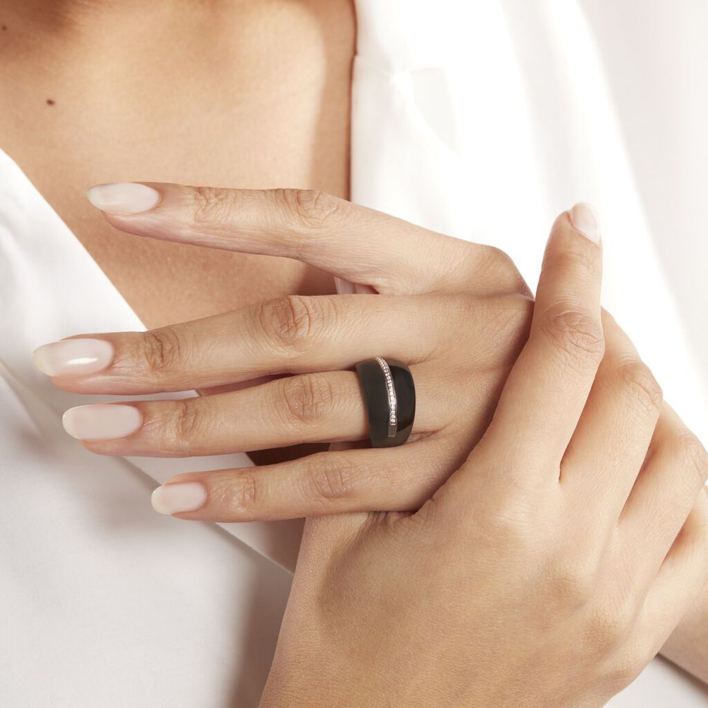 Bague Ceramik Design Argent Blanc Oxyde De Zirconium Et Céramique - Bagues avec pierre Femme | Histoire d’Or