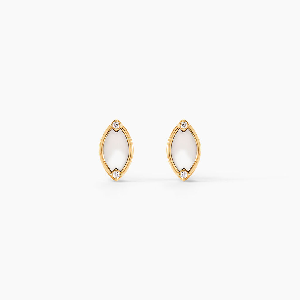 Boucles D'Oreilles Puces Chelo Or Jaune Nacre Oxyde De Zirconium - Clous d'oreilles Femme | Histoire d&rsquo;Or