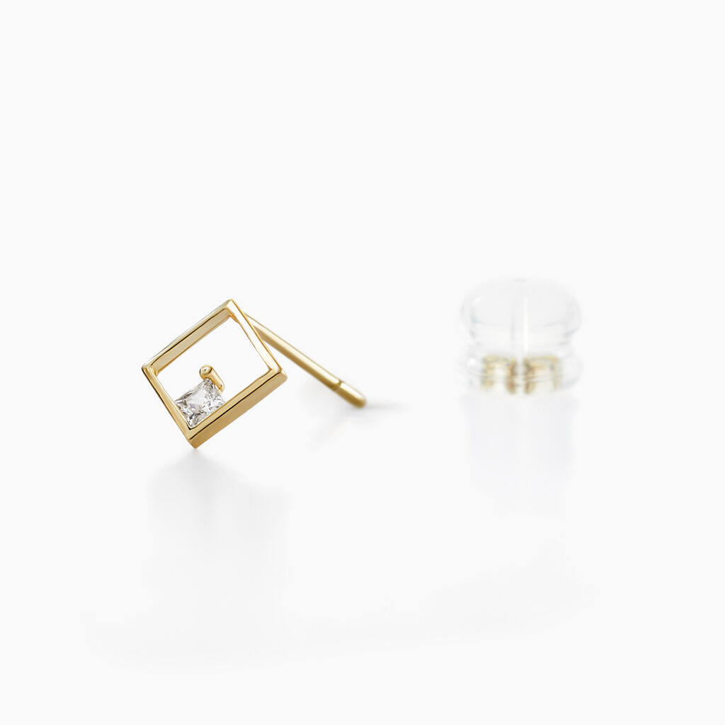 Boucles D'oreilles Puces Brent Or Jaune Oxyde De Zirconium - Clous d'oreilles Femme | Histoire d’Or