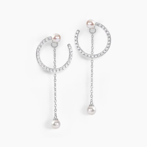 Boucles D'oreilles Pendantes Lua Argent Blanc Oxyde Perle - Boucles d'oreilles pendantes Femme | Histoire d’Or
