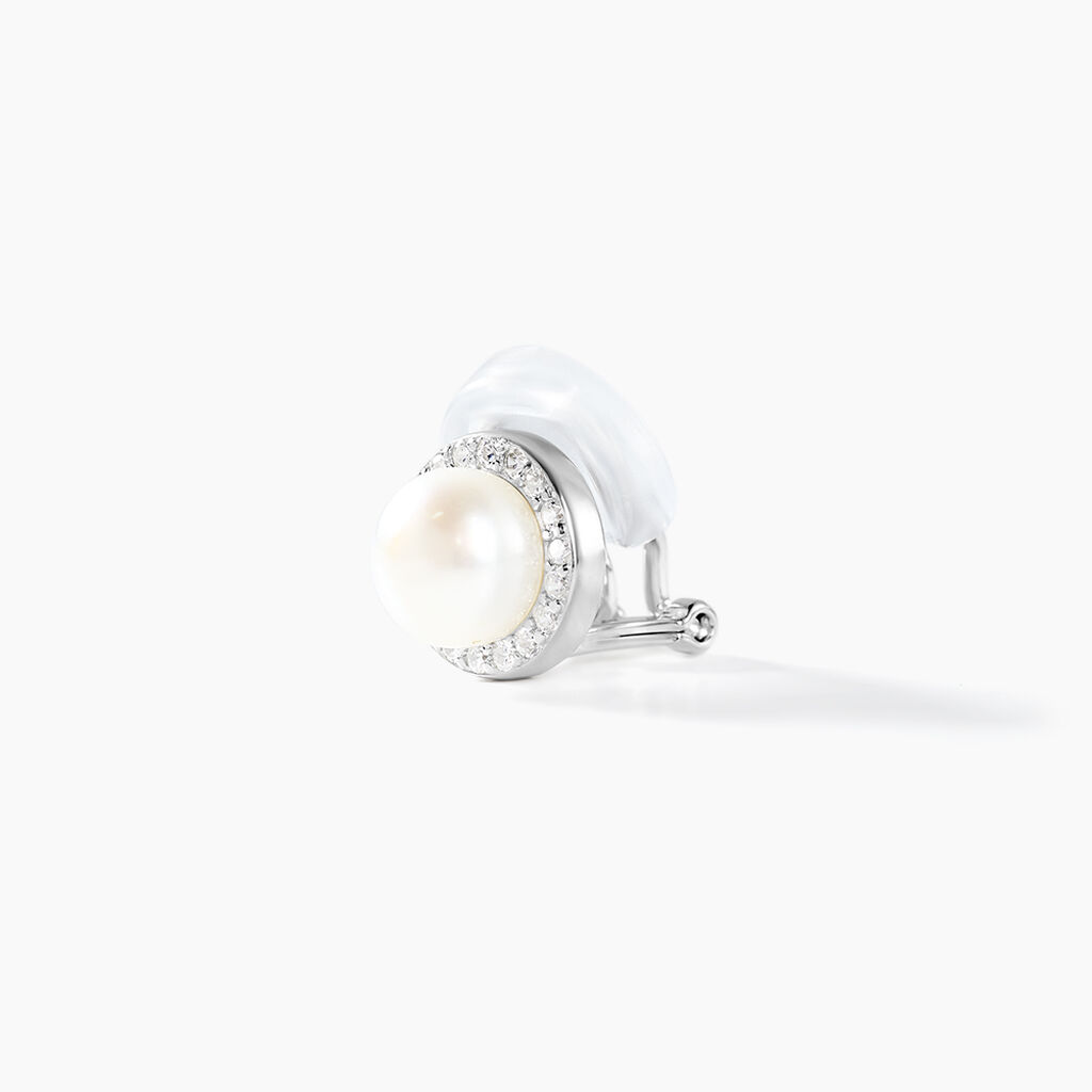 Boucles D'oreilles Clips Argent Blanc Valerio Perles Oxydes - Boucles d'oreilles fantaisie Femme | Histoire d’Or