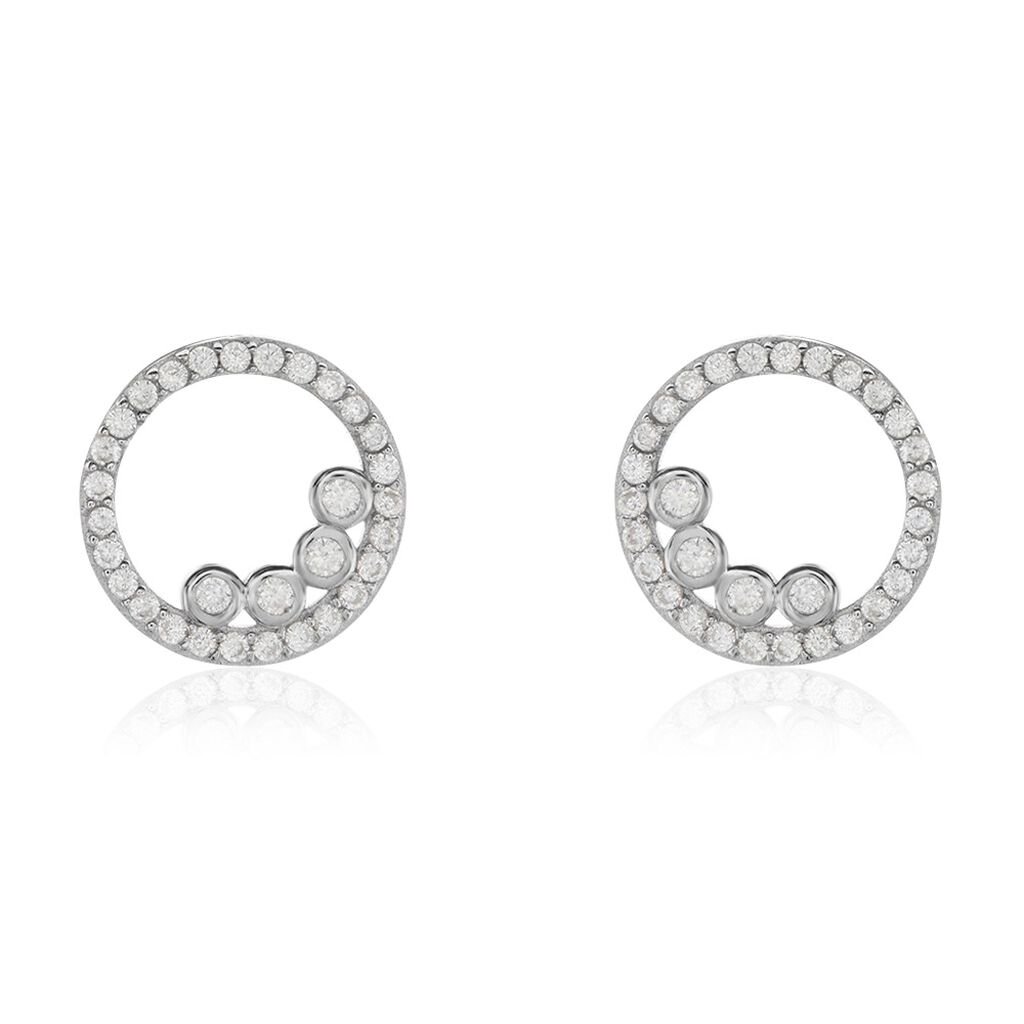 Boucles D'oreilles Puces Argent Blanc Ursine Oxydes De Zirconium - Boucles d'oreilles fantaisie Femme | Histoire d’Or