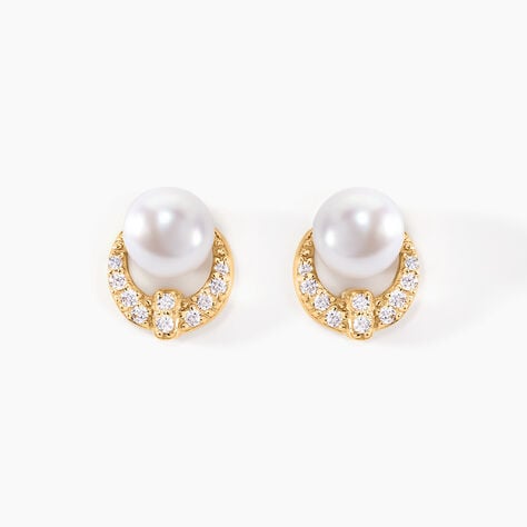 Boucles D'oreilles Puces Aloys Or Jaune Perle De Culture - Clous d'oreilles Femme | Histoire d’Or