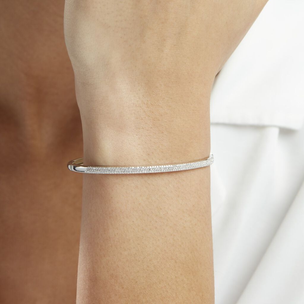 Bracelet Jonc Posie Or Blanc Diamant - Bracelets joncs Femme | Histoire d’Or