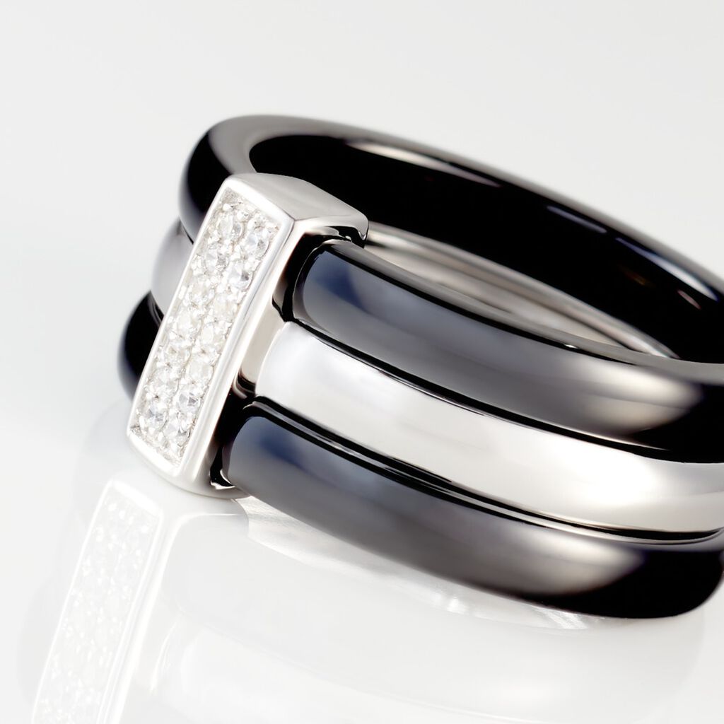 Bague Ceramik Design Argent Blanc Céramique Et Oxyde De Zirconium - Bagues avec pierre Femme | Histoire d’Or