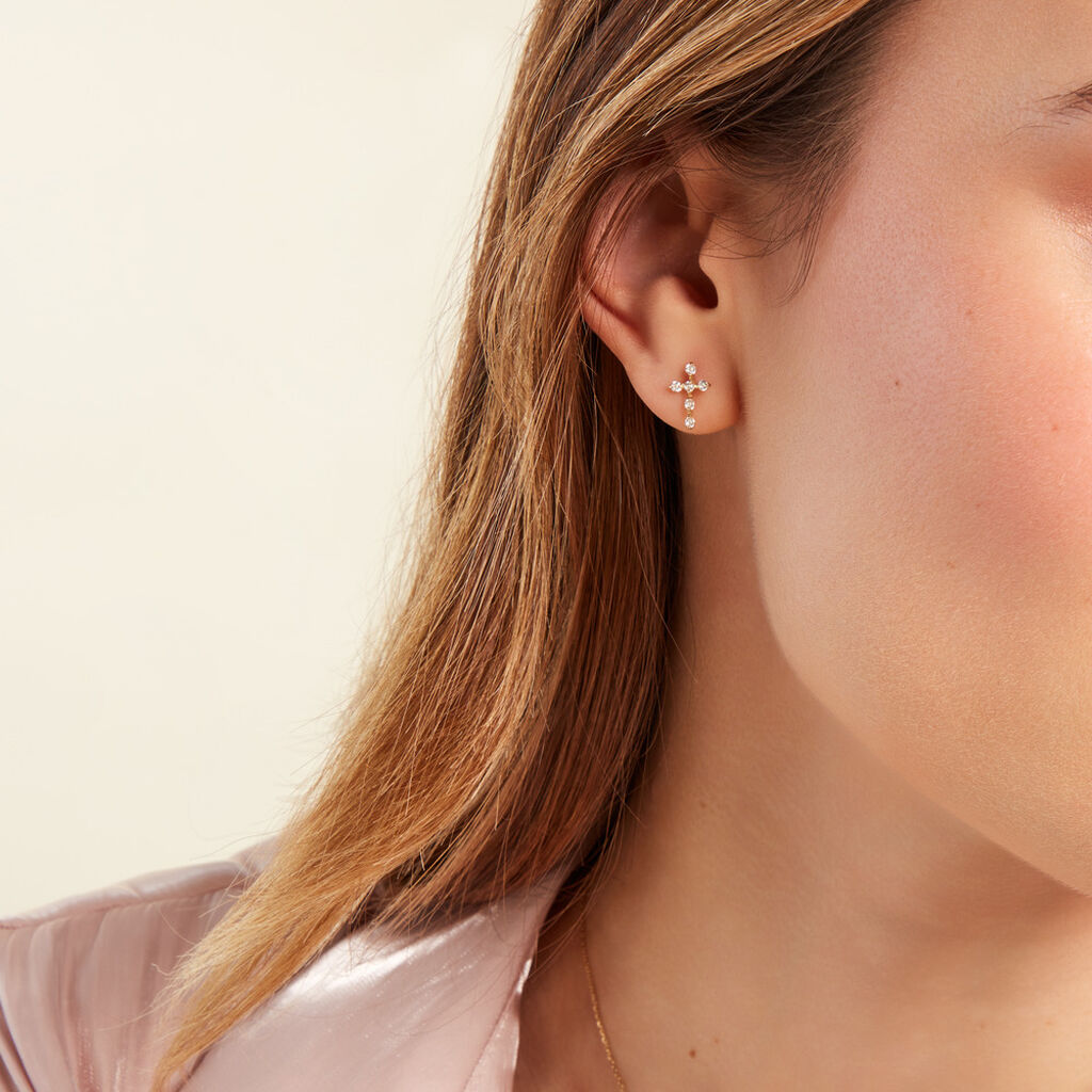Boucles D'oreilles Puces Jesusa Or Jaune Oxyde De Zirconium - Clous d'oreilles Femme | Histoire d’Or
