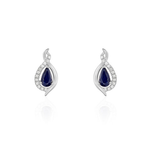 Boucles D'oreilles Puces Angelika Or Blanc Saphir Et Diamant - Clous d'oreilles Femme | Histoire d’Or