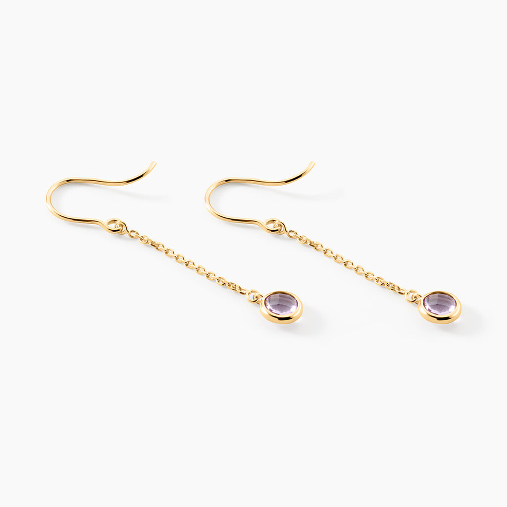 Boucles D'Oreilles Pendantes Arenale Argent Dor&eacute; A L'Or 750/1000 Am&eacute;thyste - Boucles d'oreilles pendantes Femme | Histoire d&rsquo;Or