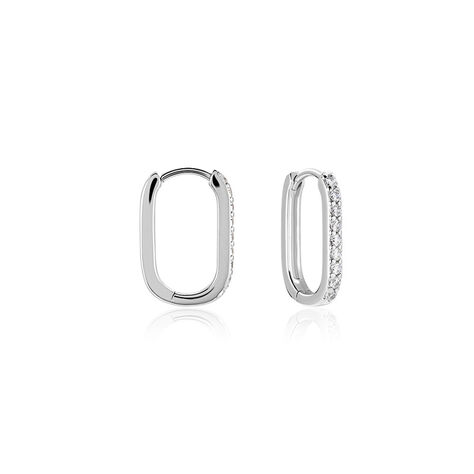 Créoles Trait D'union Argent Rhodié Oxyde De Zirconium - Boucles d'oreilles créoles Femme | Histoire d’Or