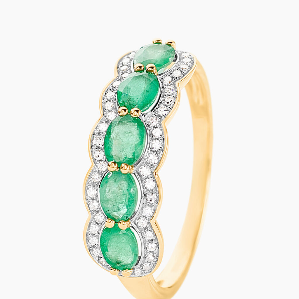 Bague Margaux Or Jaune Emeraude Et Diamant - Bagues avec pierre Femme | Histoire d&rsquo;Or