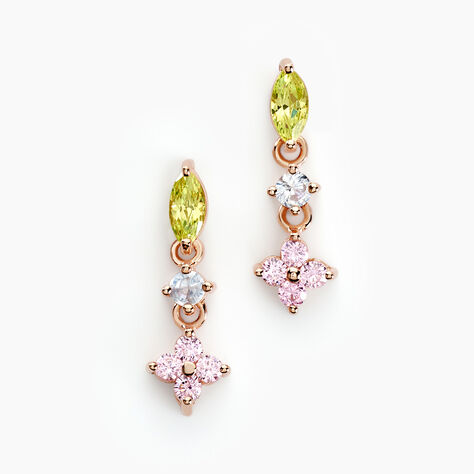 Boucles D'oreilles Pendantes Nimbe Argent Rose Oxyde De Zirconium - Boucles d'oreilles fantaisie Femme | Histoire d’Or