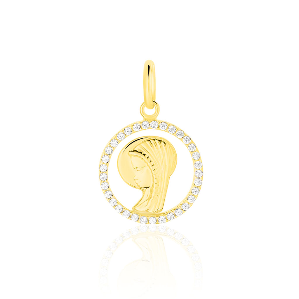 Pendentif Vierge Rond Diamante Or Jaune Oxyde De Zirconium - Pendentifs Baptême Famille | Histoire d’Or