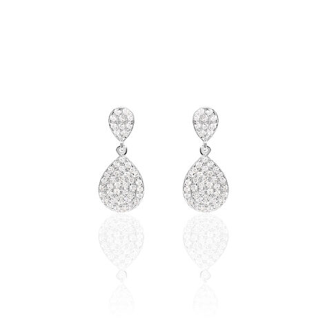 Boucles D'oreilles Pendantes Or Blanc Oxyde De Zirconium - Boucles d'oreilles pendantes Femme | Histoire d’Or
