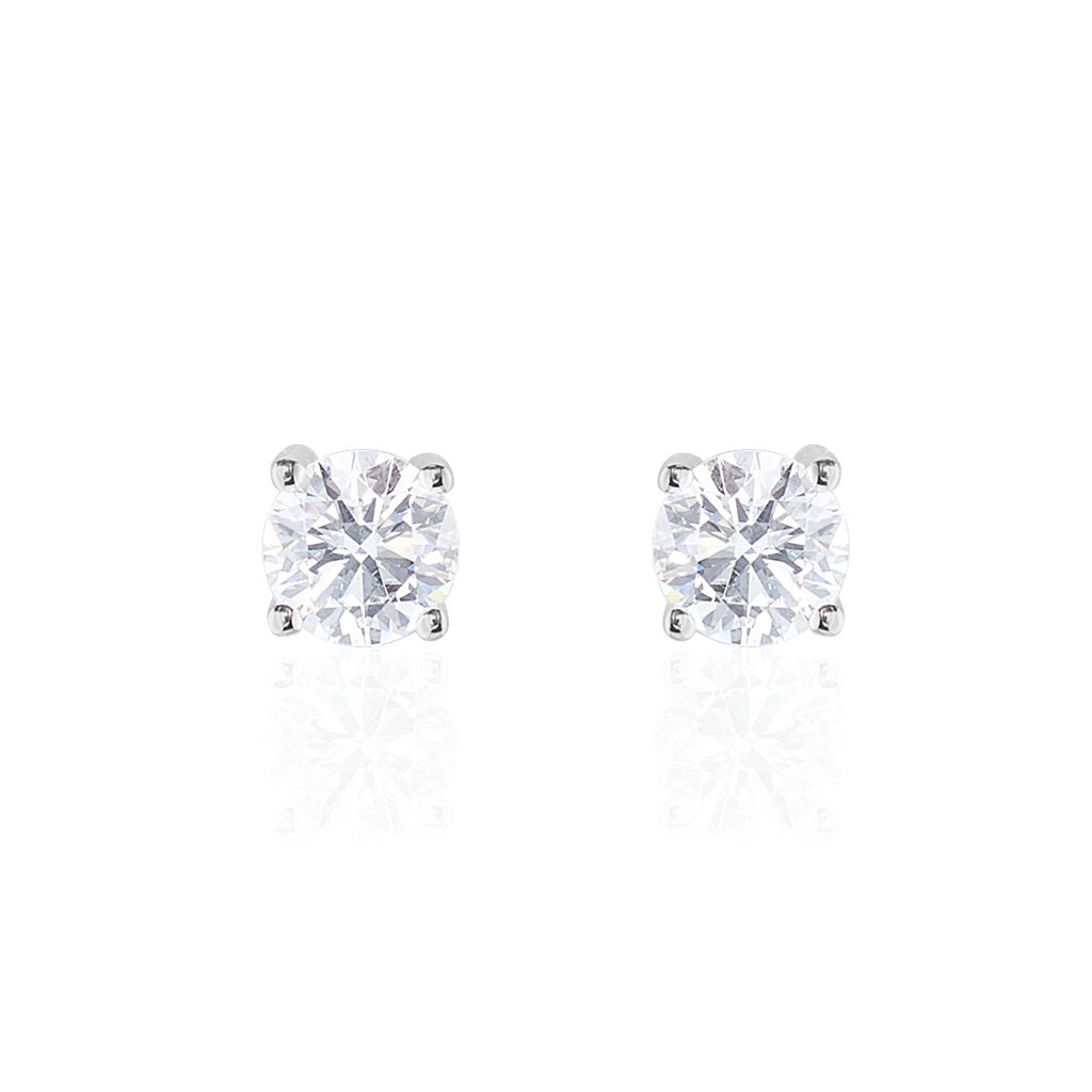 Boucles D’oreilles Puces 4 Griffes Or Blanc Diamant Synthetique
