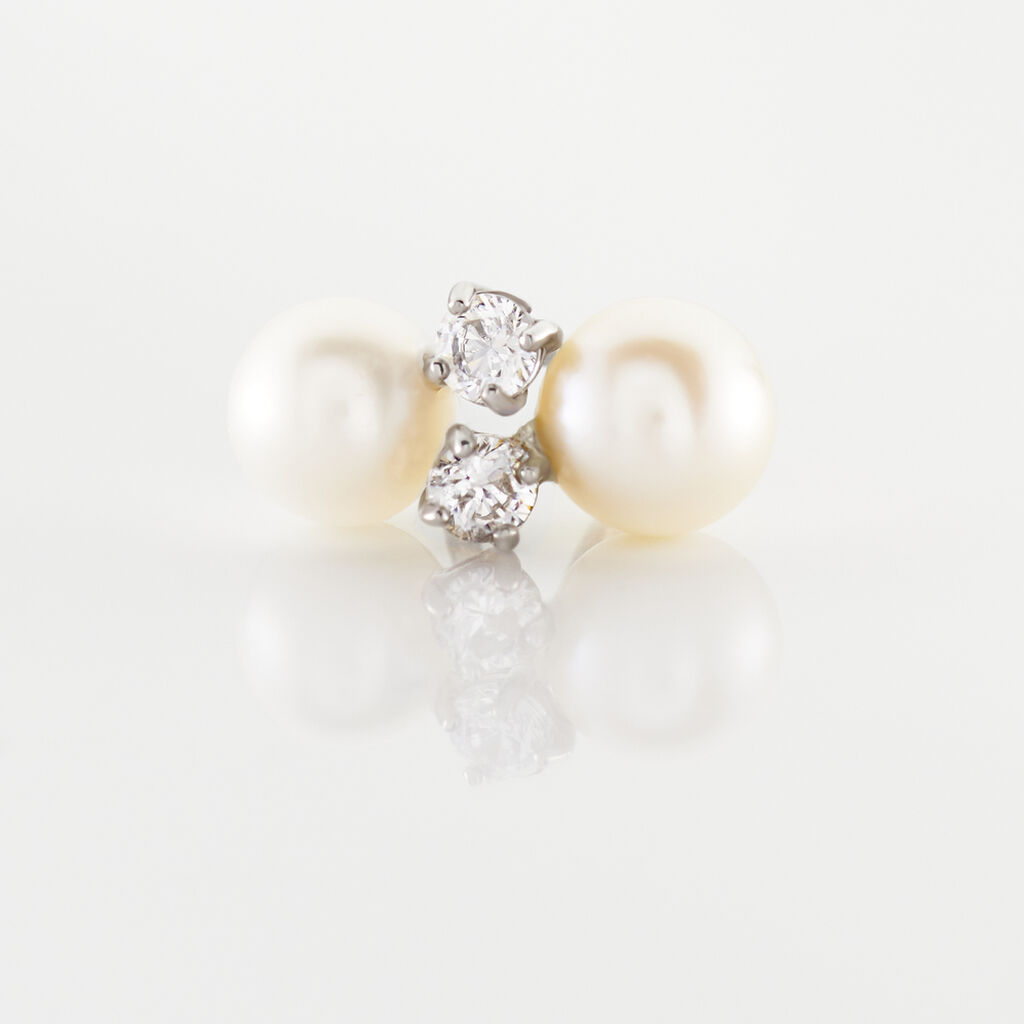 Boucles D'oreilles Puces Eolande Or Blanc Perle De Culture Et Oxyde - Clous d'oreilles Femme | Histoire d’Or