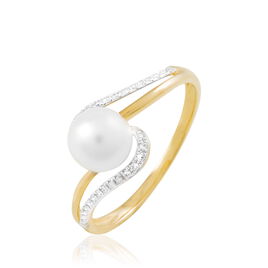 Bague Annwen Or Bicolore Perle De Culture Et Diamant - Bagues avec pierre Femme | Histoire d’Or