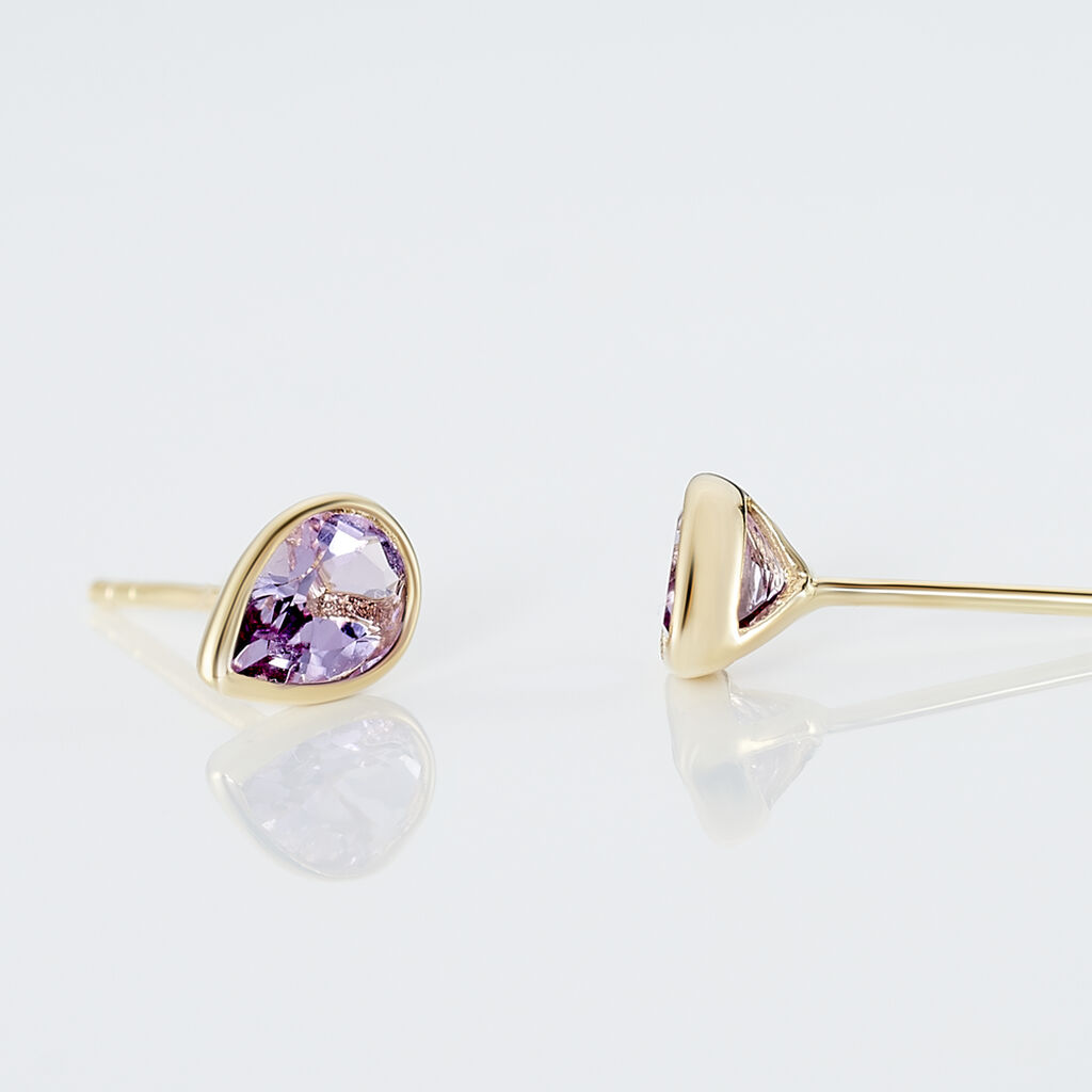 Boucles D'oreilles Puces Fassia Or Jaune Amethyste - Clous d'oreilles Femme | Histoire d&rsquo;Or