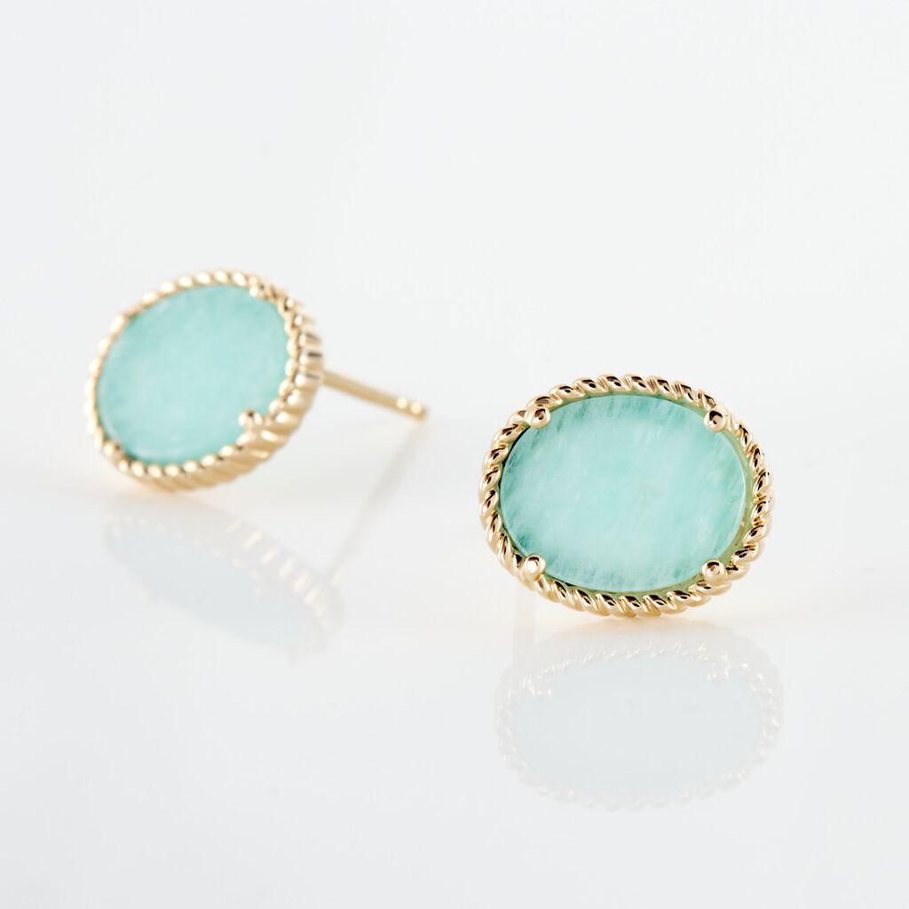 Boucles D'oreilles Puces Leeve Plaqué Or Jaune Amazonite Oxyde - Clous d'oreilles Femme | Histoire d’Or