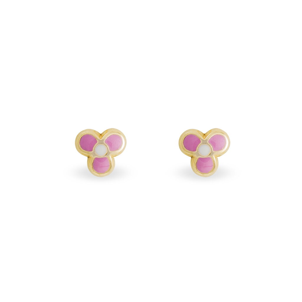 Boucles D'oreilles Puces Fleur Rose Or Jaune - Clous d'oreilles Enfant | Histoire d’Or