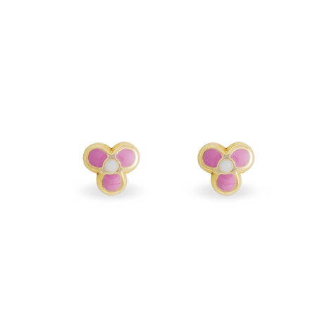 Boucles D'oreilles Puces Fleur Rose Or Jaune - Clous d'oreilles Enfant | Histoire d’Or
