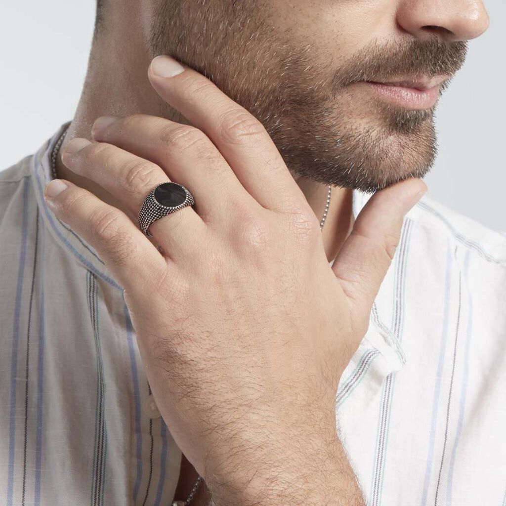 Bague Argent Blanc Tom Email Noir - Bagues Homme | Histoire d’Or