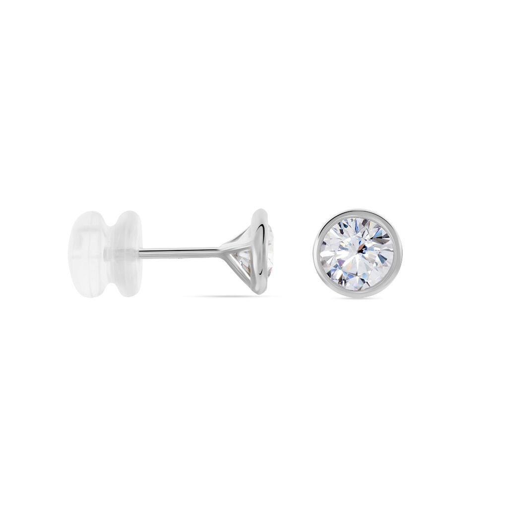 Boucles D'oreilles Puces Daria Serti Clos Or Blanc Oxyde De Zirconium - Clous d'oreilles Femme | Histoire d’Or