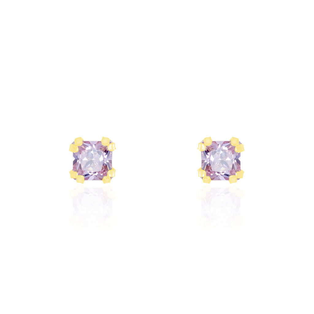Boucles D'oreilles Puces Doreen Carre Or Jaune Oxyde De Zirconium - Clous d'oreilles Famille | Histoire d’Or