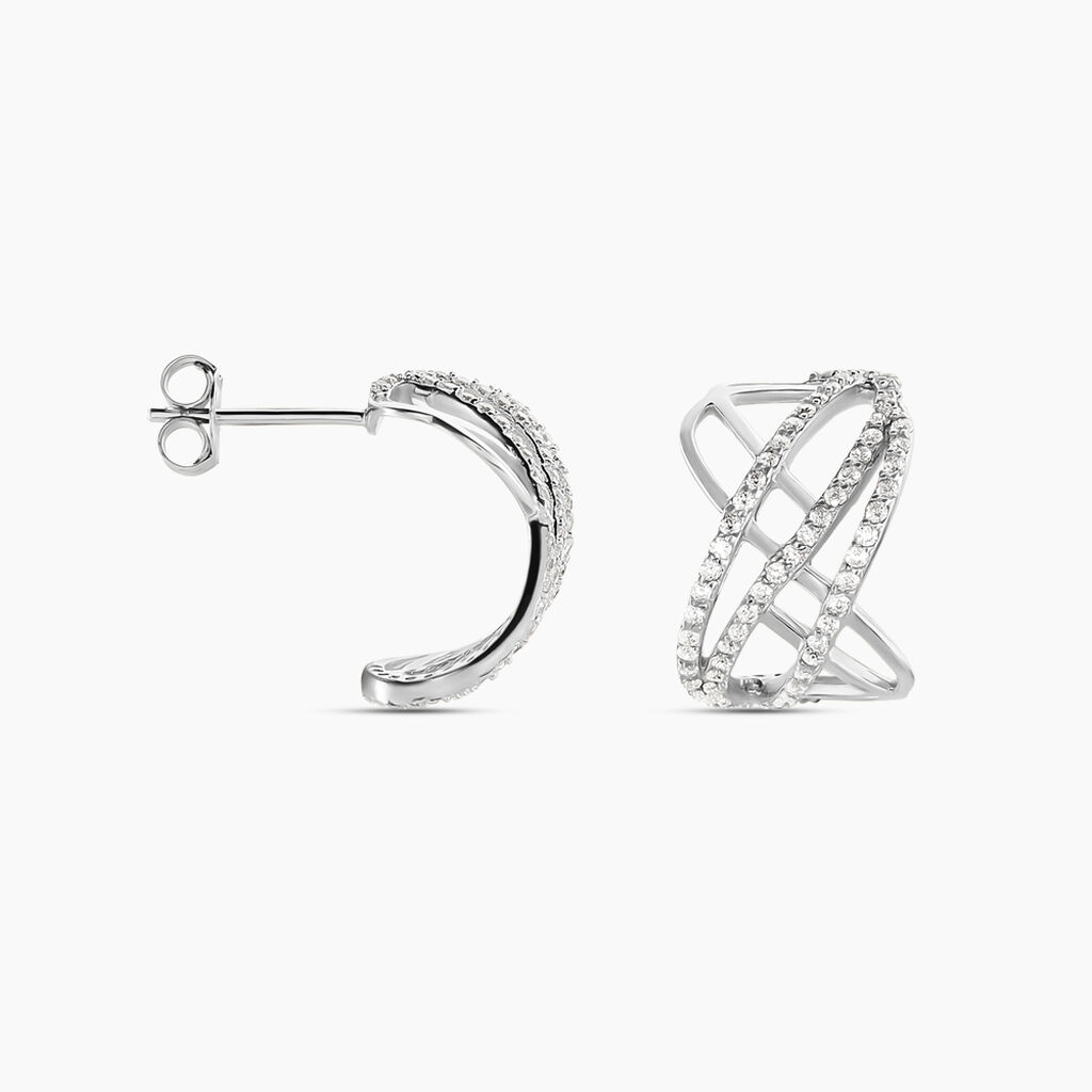 Cr&eacute;oles Marlow Argent Blanc Oxyde De Zirconium - Boucles d'oreilles cr&eacute;oles Femme | Histoire d&rsquo;Or