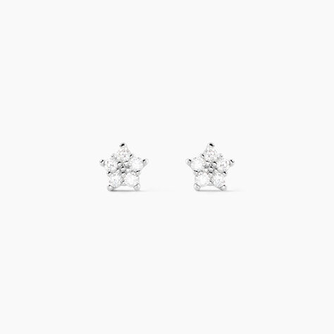 Boucles D'oreilles Puces Elais Etoile Or Blanc Oxyde De Zirconium - Clous d'oreilles Famille | Histoire d’Or