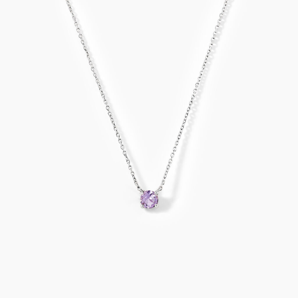 Collier Clair Or Blanc Amethyste