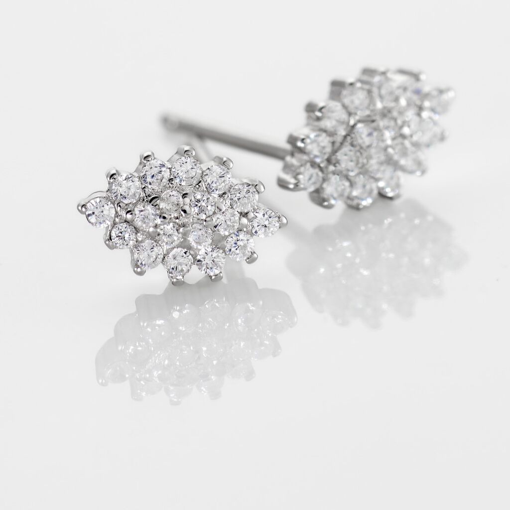 Boucles D'oreilles Puces Argent Blanc Hellouin Oxydes De Zirconium - Boucles d'oreilles fantaisie Femme | Histoire d’Or
