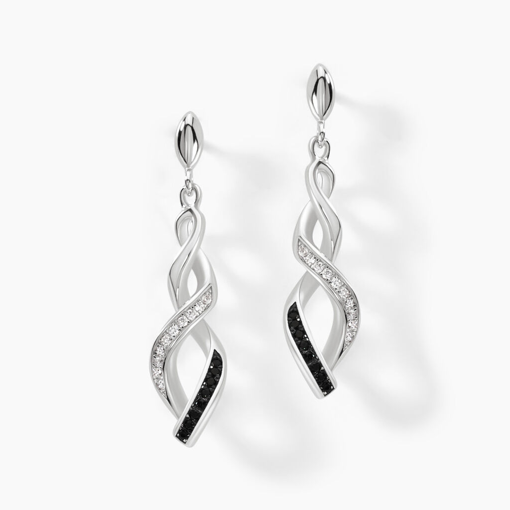 Boucles d'oreilles fantaisie Vague Argent Oxyde de Zirconium Ronde Pavage  Blanc 925/1000 - FAOFBZD2570 • Histoire d'Or