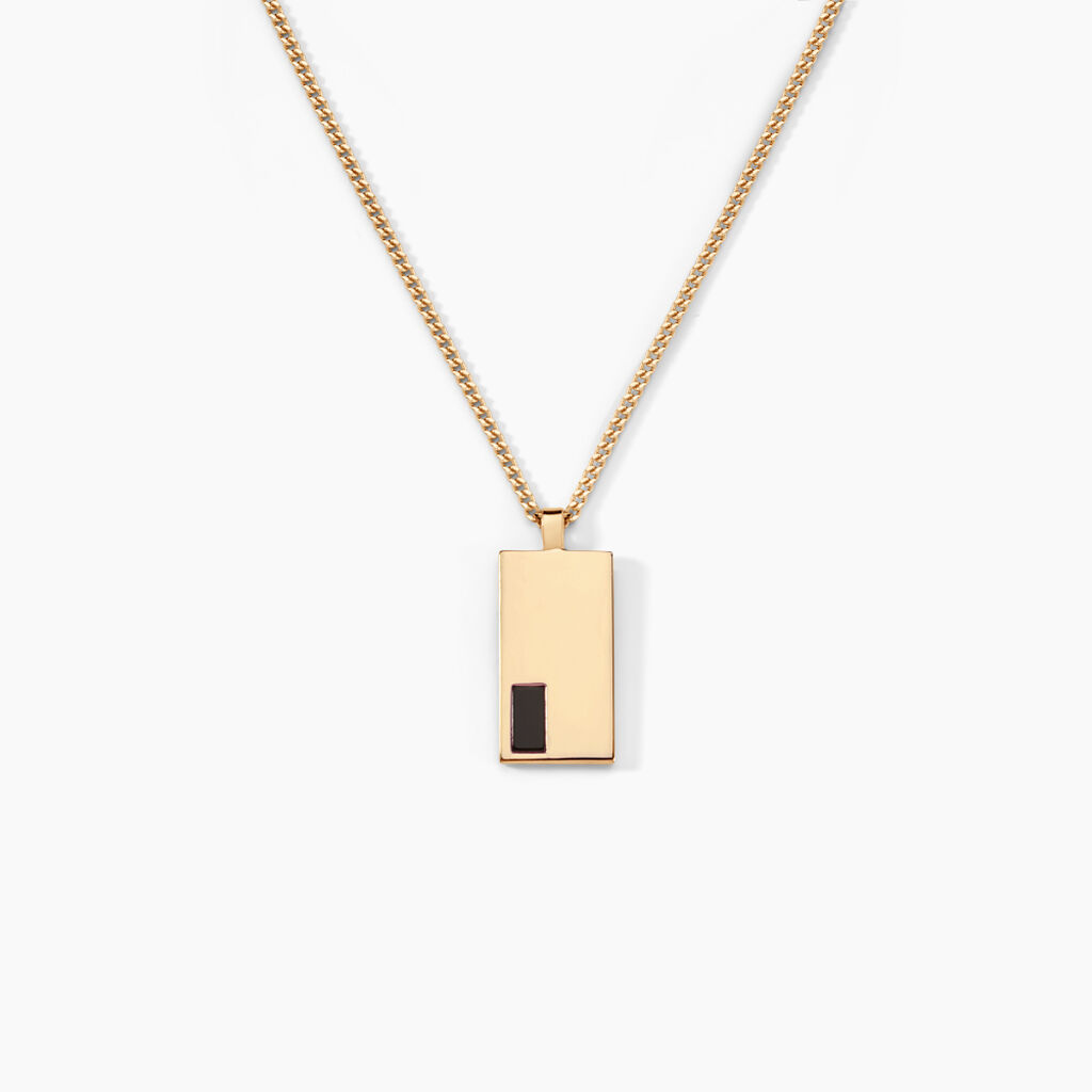 Collier Plaqu&eacute; Or Jaune Francesco Onyx Noir - Colliers Homme | Histoire d&rsquo;Or