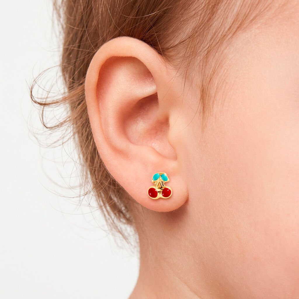 Boucles D'oreilles Puces Or Jaune Helicie Email - Clous d'oreilles Enfant | Histoire d&rsquo;Or