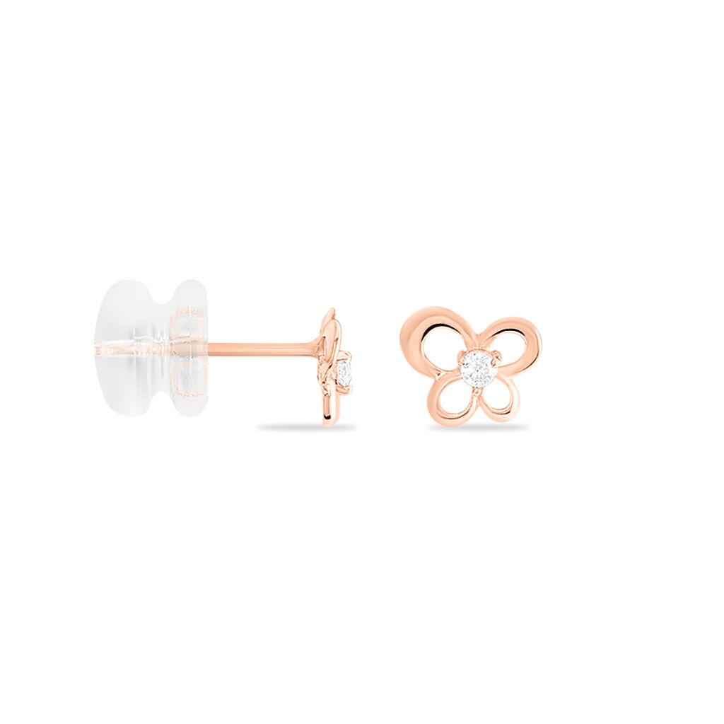 Boucles D'oreilles Puces Eleanor Fleur Or Rose Oxyde De Zirconium - Clous d'oreilles Femme | Histoire d&rsquo;Or