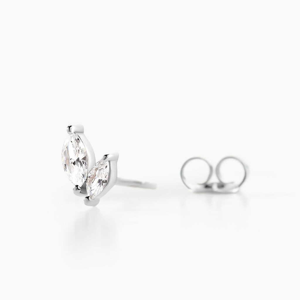 Boucles D'oreilles Puces Navette Argent Blanc Oxyde De Zirconium - Boucles d'oreilles fantaisie Femme | Histoire d&rsquo;Or