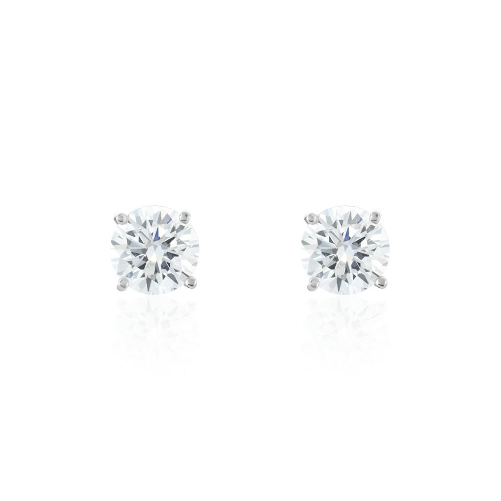 Boucles D'oreilles Puces Or Blanc Katherina Oxyde De Zirconium - Clous d'oreilles Femme | Histoire d’Or