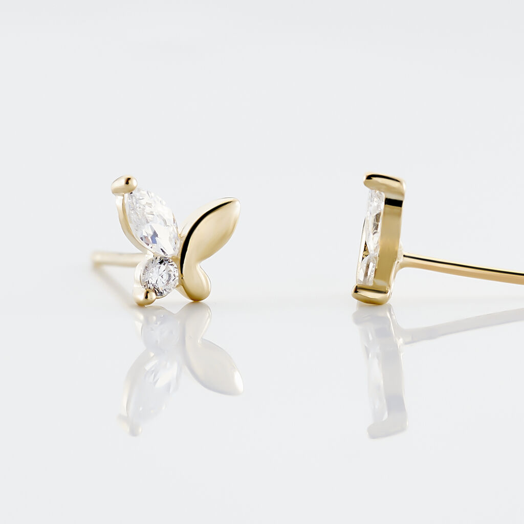 Boucles D'oreilles Puces Evaelle Papillon Or Jaune Oxyde De Zirconium - Clous d'oreilles Femme | Histoire d&rsquo;Or