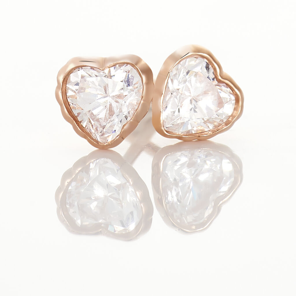 Boucles D'oreilles Puces Kadidjatou Or Rose Oxyde De Zirconium - Clous d'oreilles Famille | Histoire d’Or