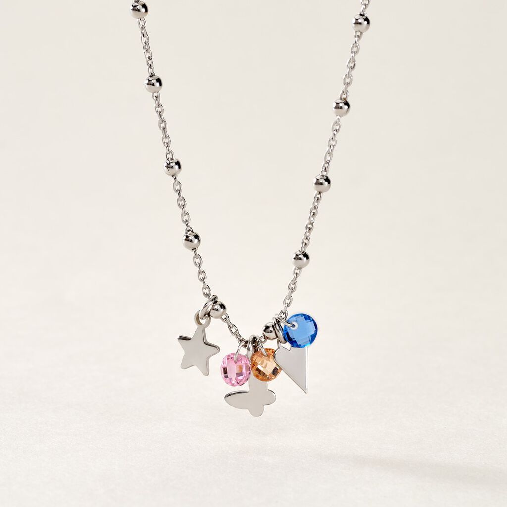 Collier Argent Blanc Paulino Pierres Artificelles - Ras de cou Femme | Histoire d’Or