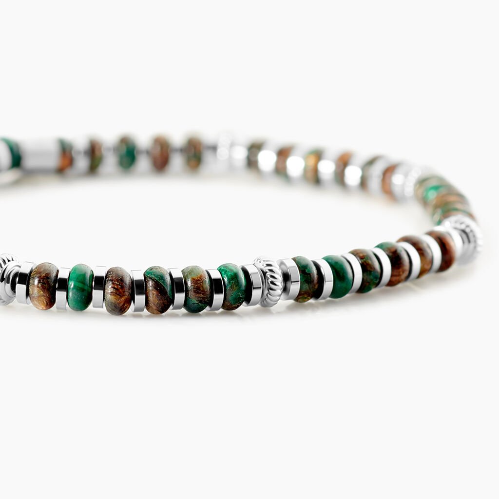 Bracelet Jourdan Acier Blanc Jaspe Africain - Bracelets Homme | Histoire d&rsquo;Or