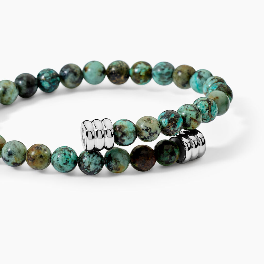 Bracelet Naturel Acier Blanc Turquoise - F&ecirc;te des p&egrave;res Homme | Histoire d&rsquo;Or