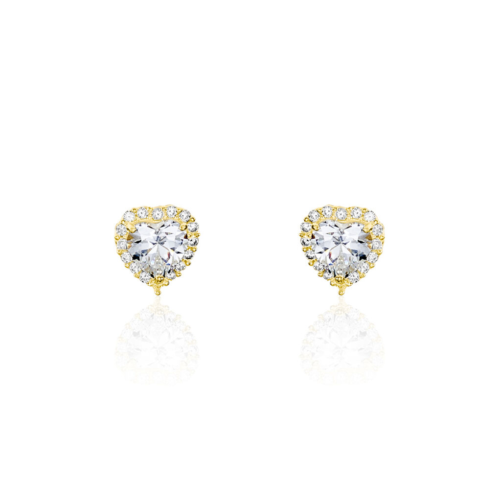 Boucles D'oreilles Puces Aymane Or Jaune Oxyde De Zirconium - Boucles d'Oreilles Coeur Femme | Histoire d’Or
