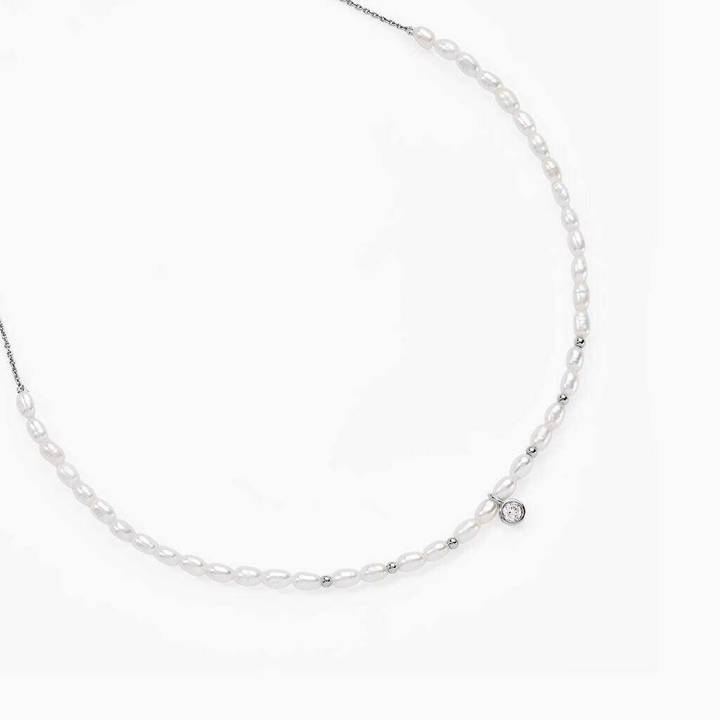 Collier Perlissima Argent Blanc Oxyde Et Perle De Culture - Colliers Femme | Histoire d&rsquo;Or